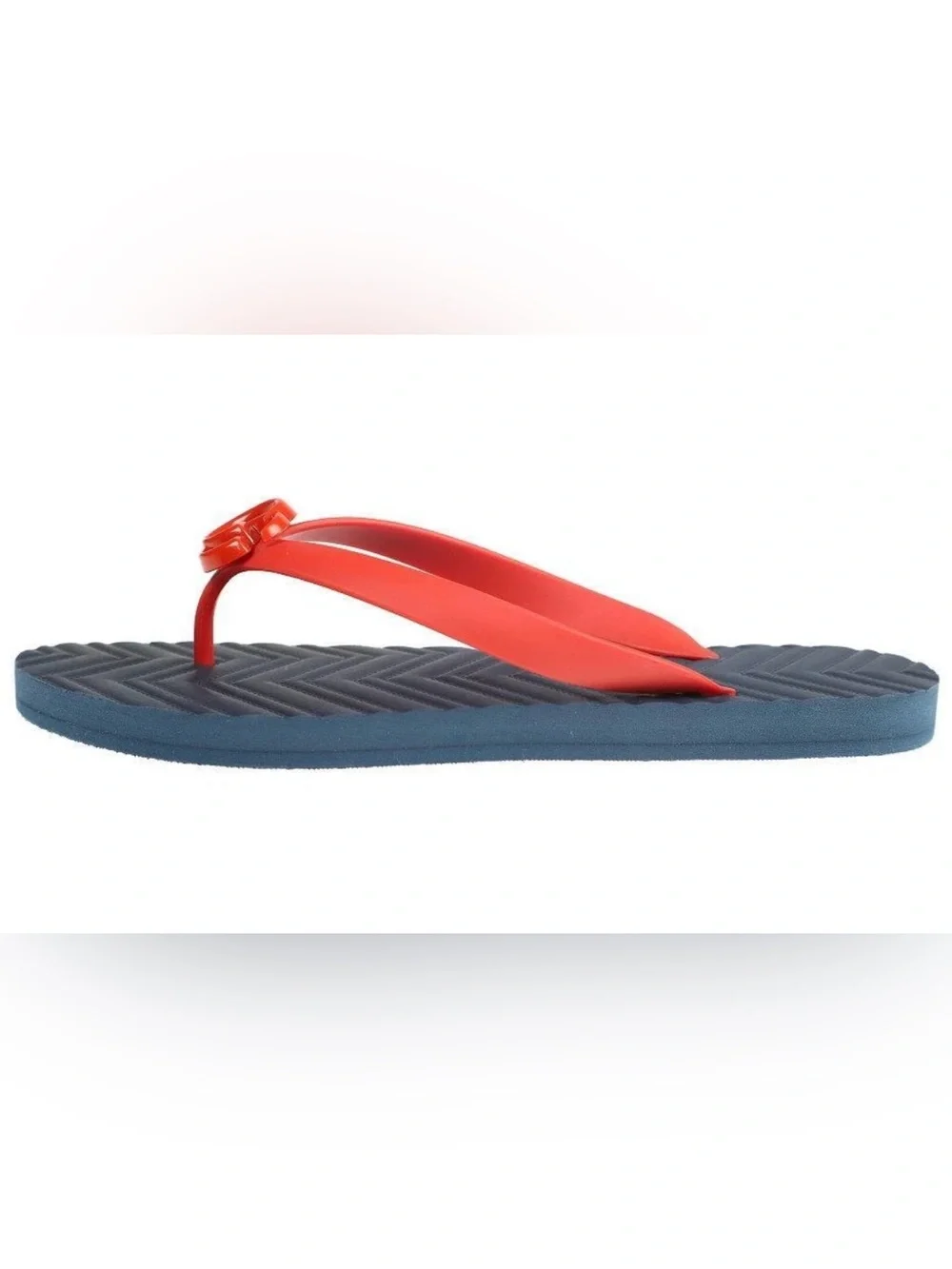 Gucci Men's Navy Footbed with Red double G Strap Logo Flip Flops